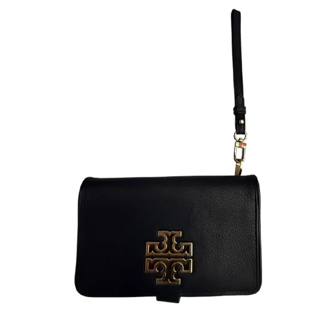 Tory Burch Black Leather Wristlet Wallet Clutch